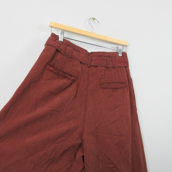 Free People Dwell On Dreams Trouser Wide Leg Belted Linen Pants Brown Boho Sz 6 - Picture 9 of 15